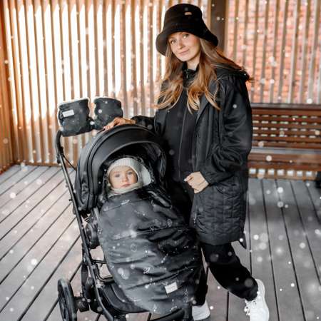 Конверт зимний AmaroBaby меховой Snowy Travel Космос черный 105 см