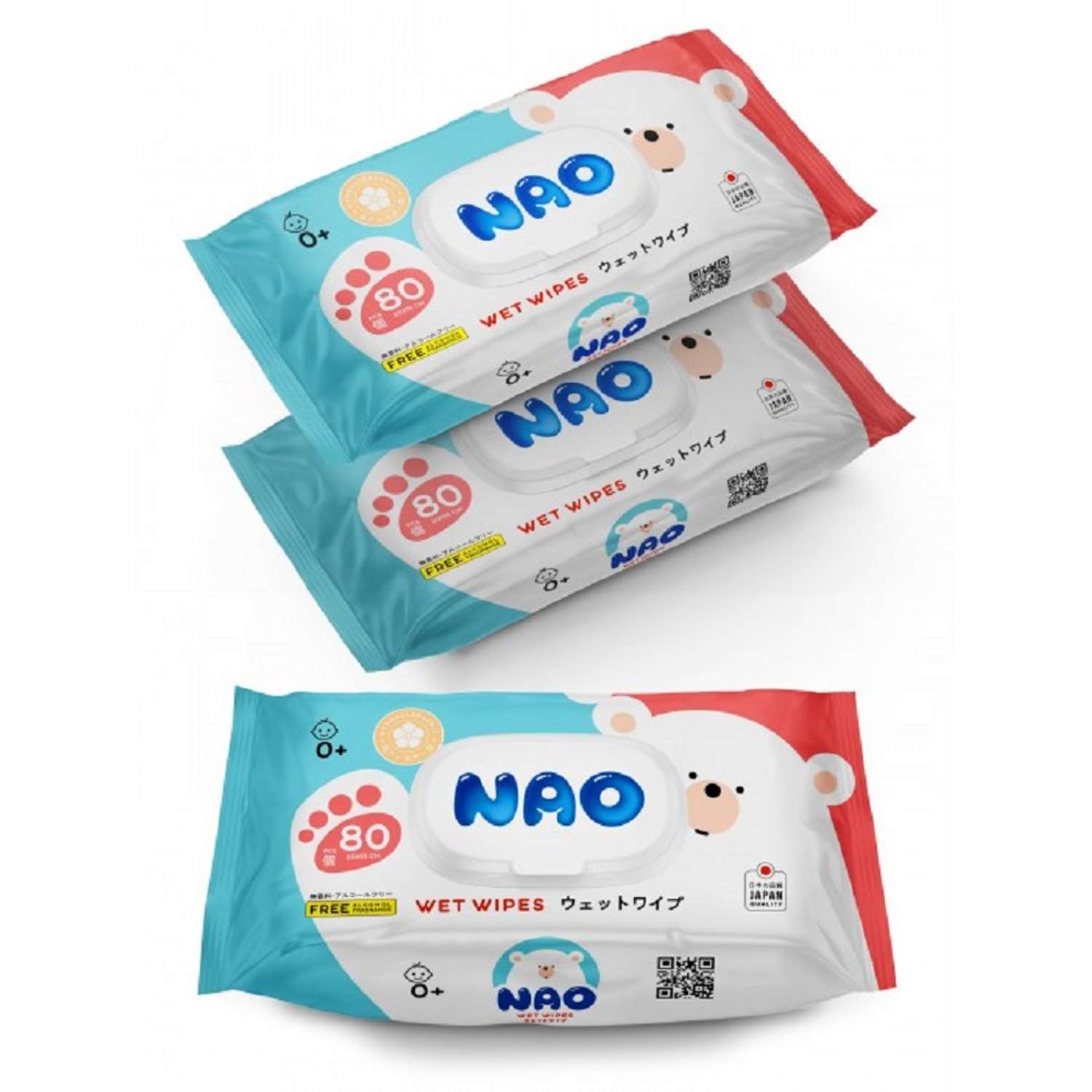 Влажные салфетки NAO детские 80 шт 3 упаковки с пластиковым клапаном - фото 1