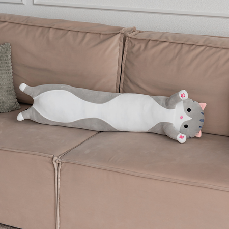 Мягкая игрушка кошка подушка TOTTY TOYS кот-батон 90 см серый антистресс развивающая обнимашка