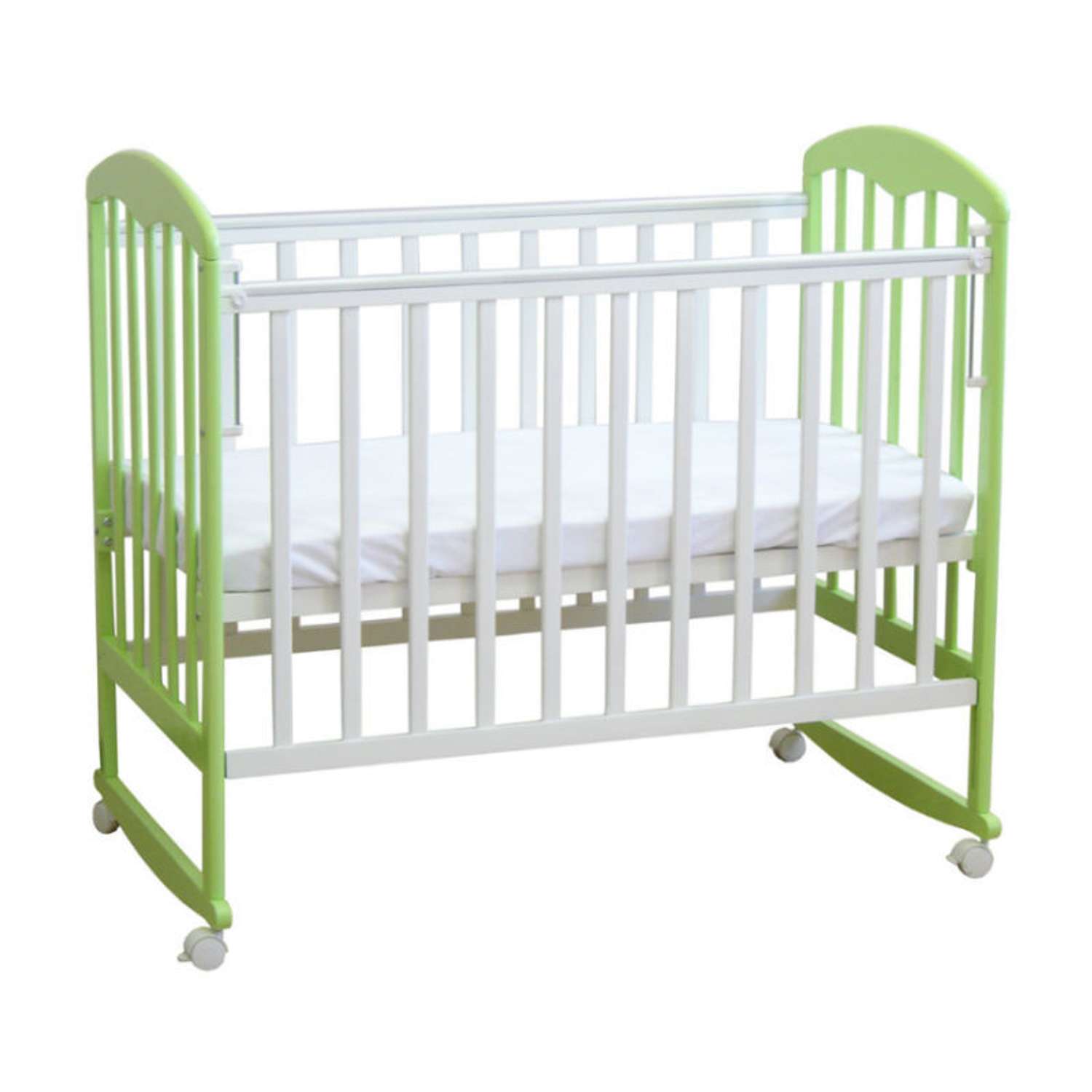 Детская кроватка Фея прямоугольная, без маятника (зеленый, белый) - фото 1