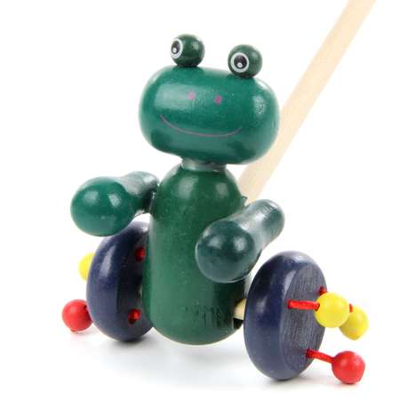 Игрушка-каталка Amico деревянная  на палочке лягушка