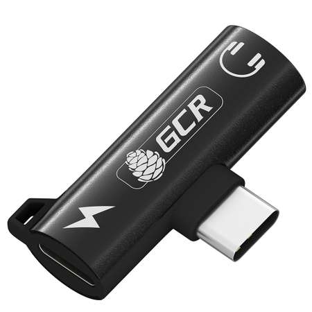 Переходник USB GCR Type C - 3.5mm mini jack + TypeC черный с отверстием для шнура GCR-53598