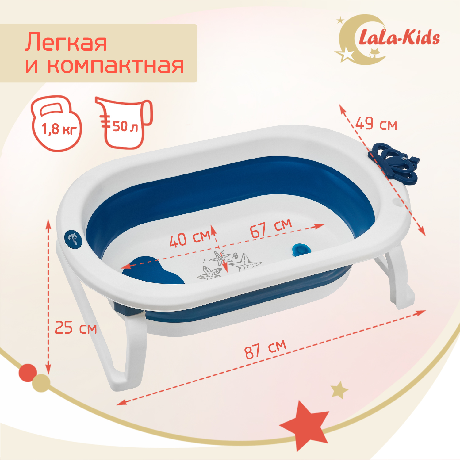 Детская ванночка LaLa-Kids складная с матрасиком для купания новорожденных - фото 7