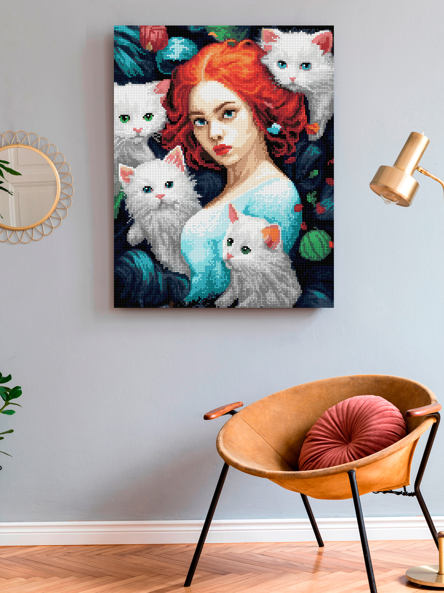 Алмазная мозаика Art on Canvas холст на подрамнике 40х50 см Девушка с котятами - фото 3