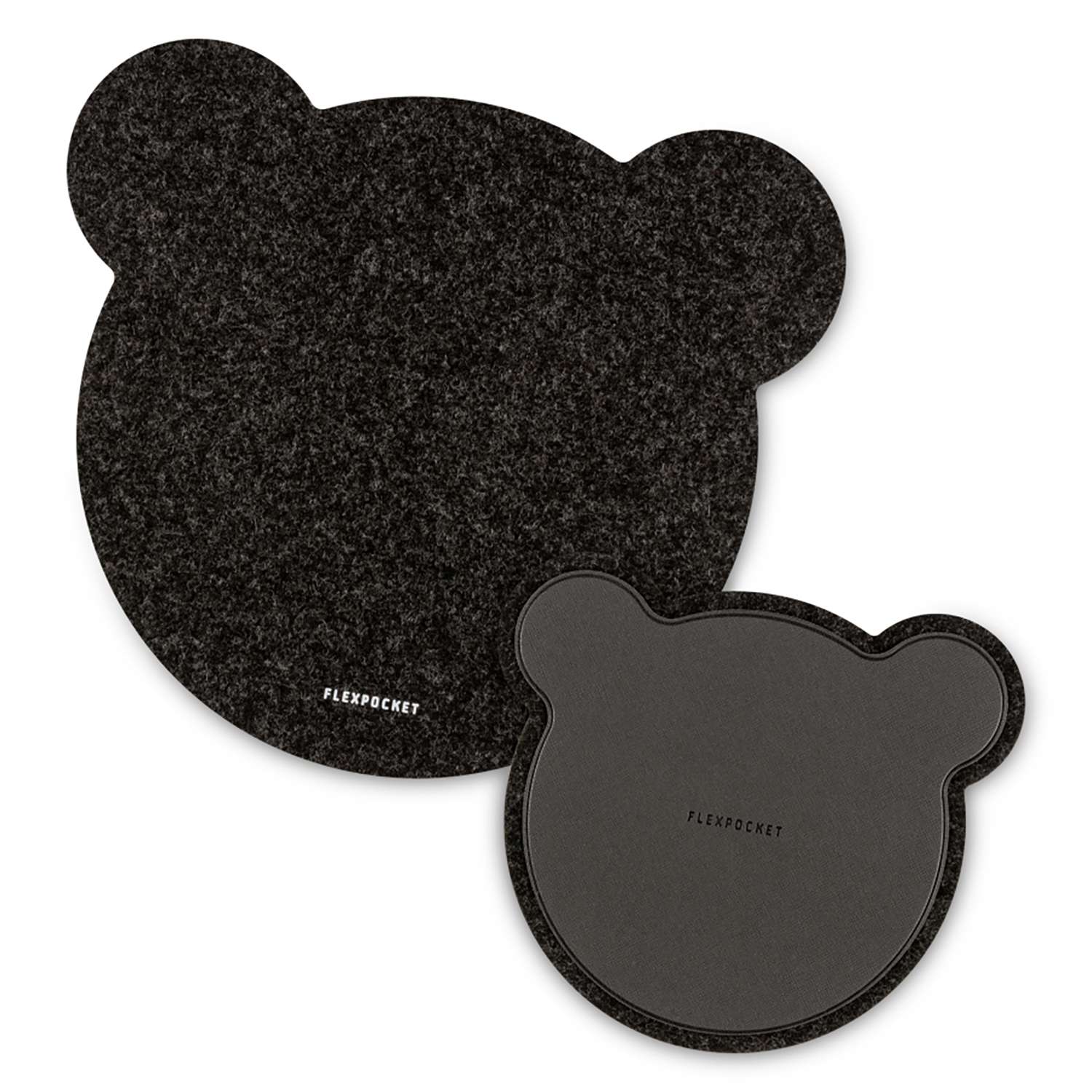 Настольный коврик Flexpocket для мыши в виде медведя с подставкой под кружку черный 2 шт в комплекте - фото 1