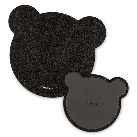 Настольный коврик Flexpocket для мыши в виде медведя с подставкой под кружку черный 2 шт в комплекте