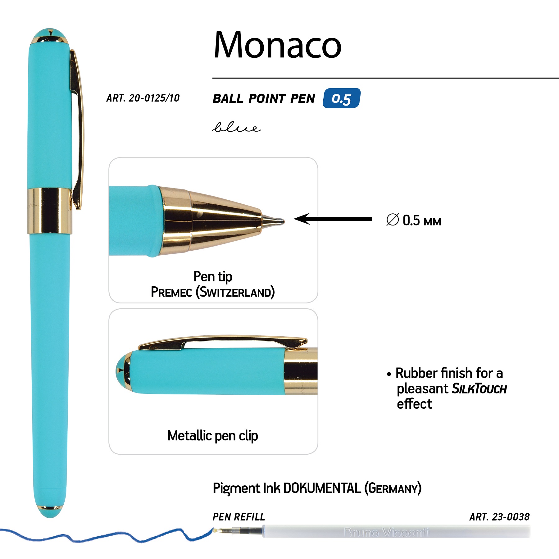 Набор из 2-х шариковых ручек Bruno Visconti Monaco небесно-голубой корпус оранжевая коробка - фото 3