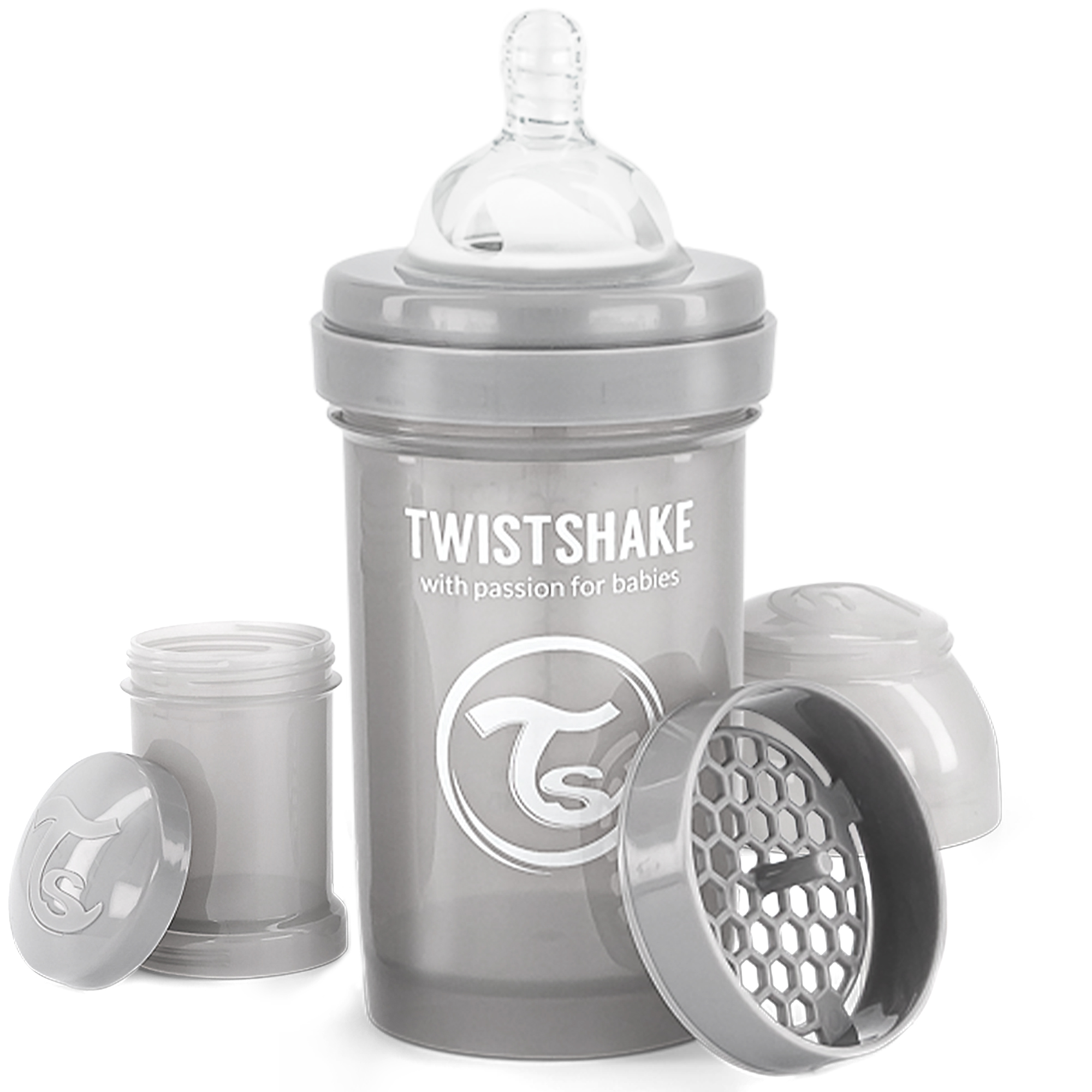 Бутылочка Twistshake Антиколиковая Пастельный серый 180 мл 0 мес+ - фото 1