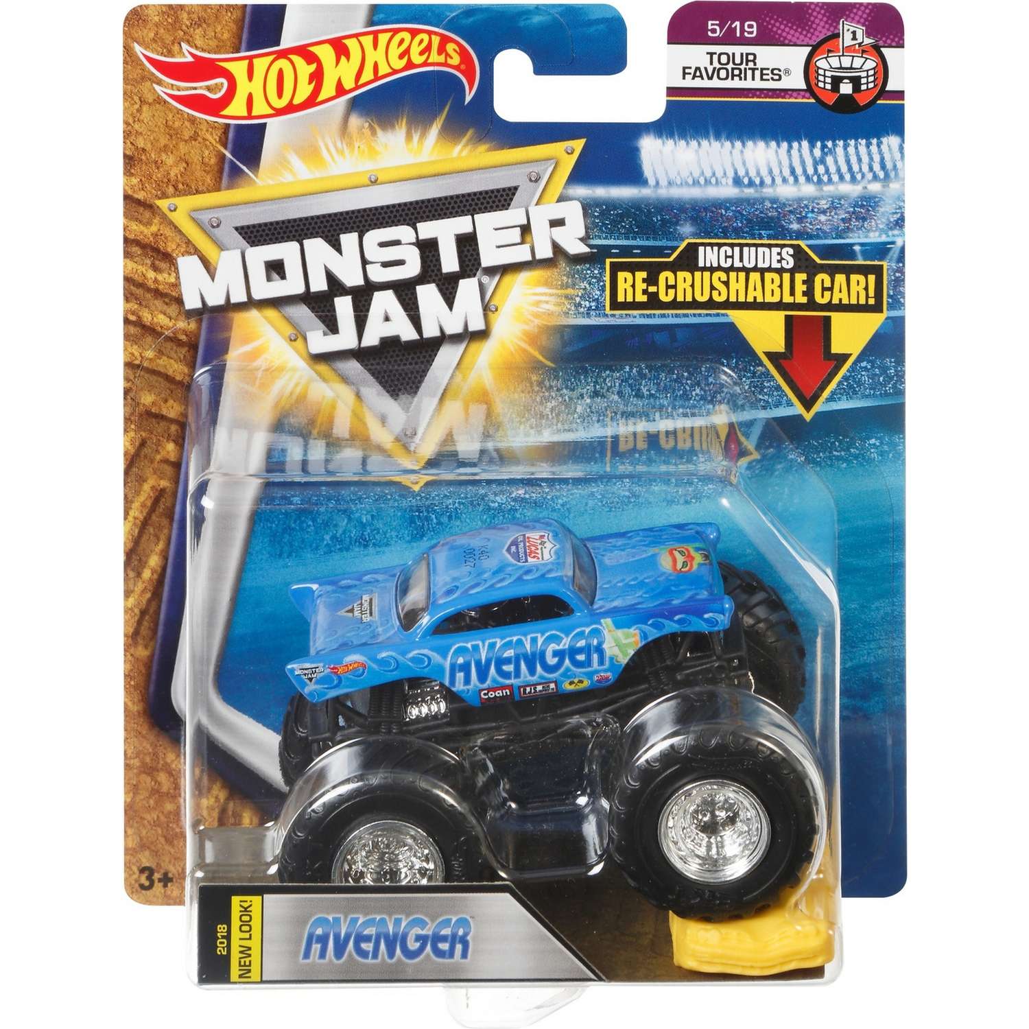 Машина Hot Wheels Monster Jam 1:64 Tour Favorites Мститель Синий FLW95 21572 - фото 2