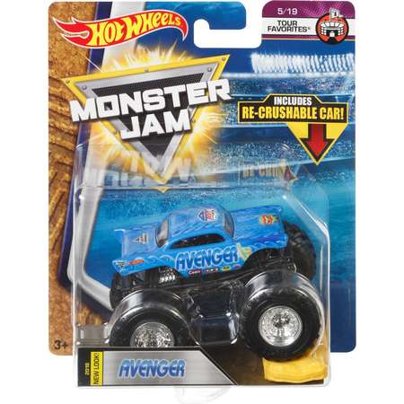 Машина Hot Wheels Monster Jam 1:64 Tour Favorites Мститель Синий FLW95