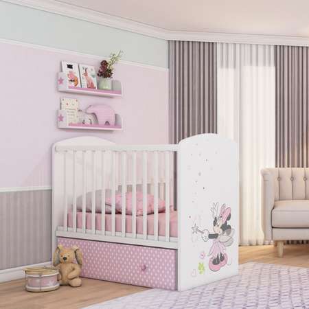 Детская кроватка Polini kids прямоугольная, поперечный маятник (белый, розовый)