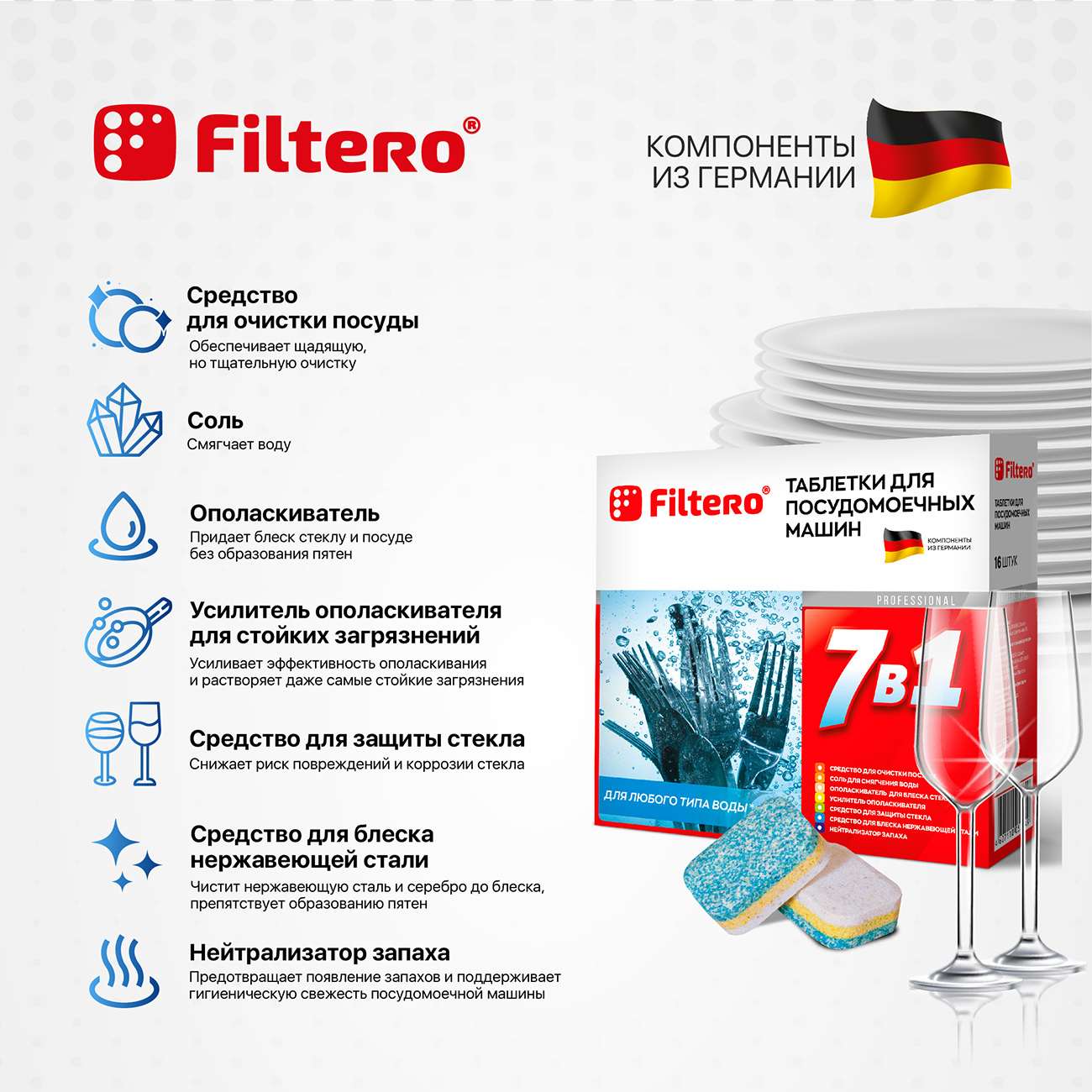 Таблетки Filtero для посудомоечной машины 7 в 1 16шт - фото 2