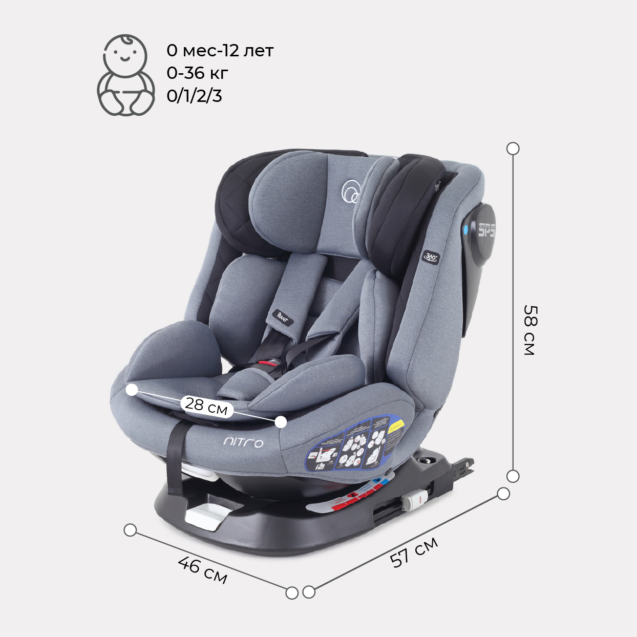 Автокресло детское Rant UB619 NITRO isofix Grey Black группа 0+-1-2-3. 0-36 кг - фото 2