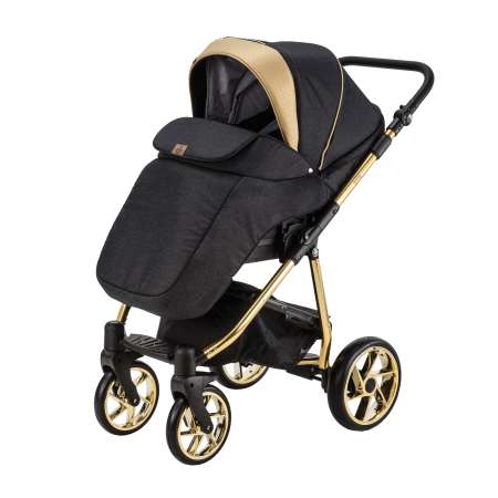 Коляска 3в1 BeBe-mobile Gusto SE GU202 Черный-Золотая перфорированная кожа-золотая рама