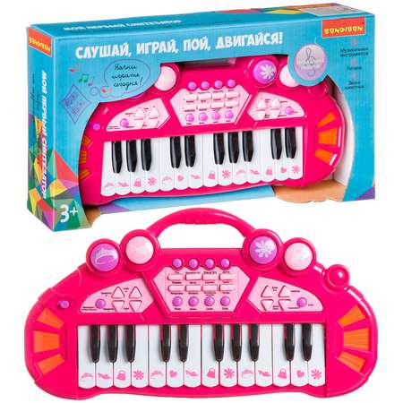 Синтезатор BONDIBON 24 клавиши со световыми эффектами розового цвета