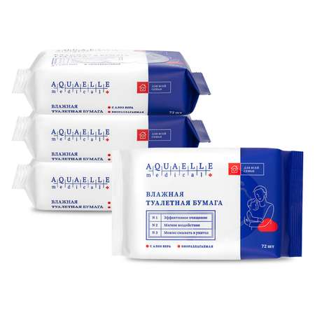 Влажная туалетная бумага Aquael Medical 4 упаковки по 72шт