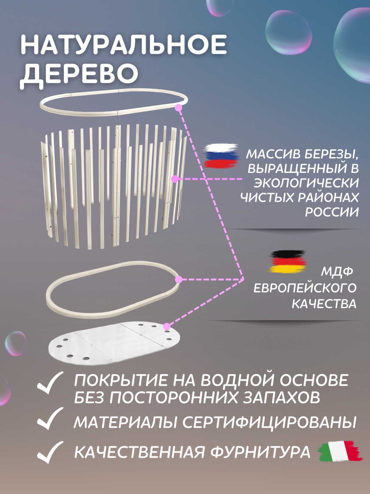 Детская кроватка Азбука Кроваток овальная, поперечный маятник (слоновая кость) - фото 9