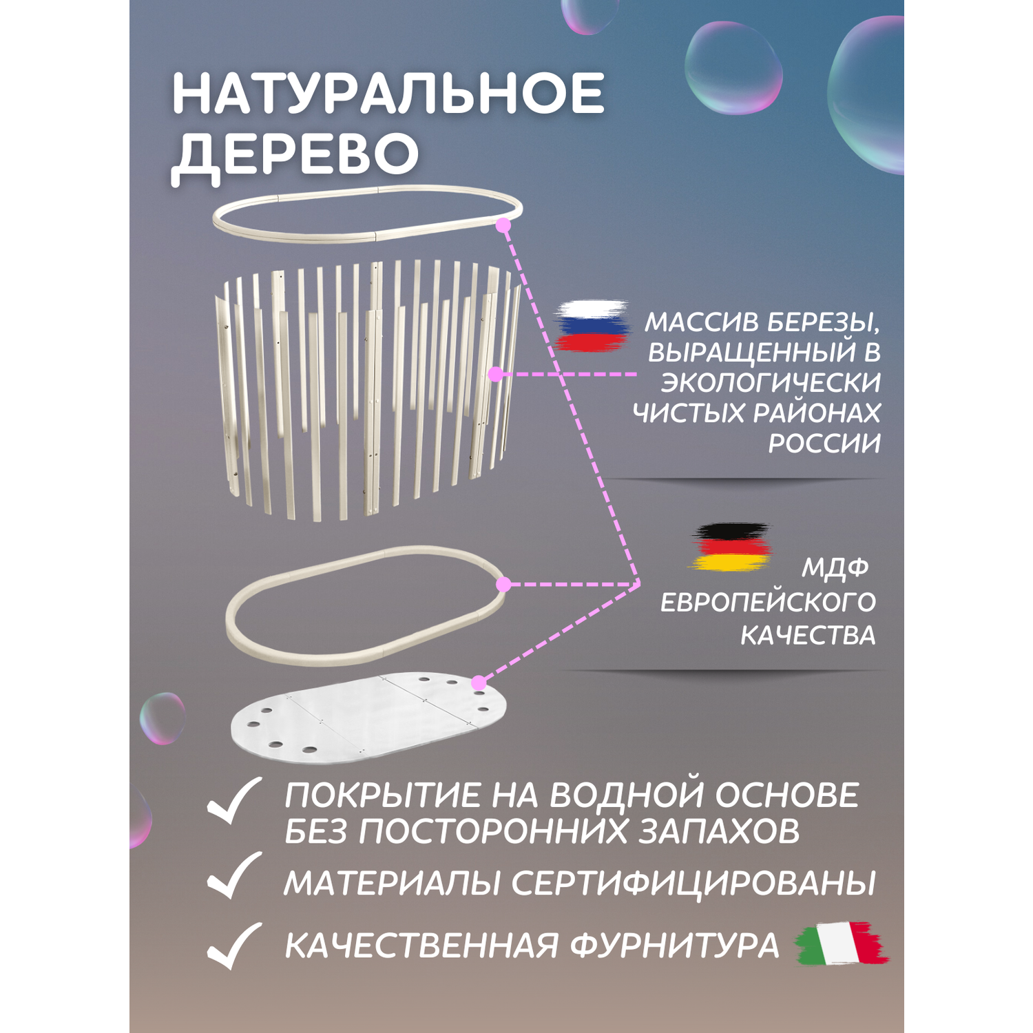 Детская кроватка Азбука Кроваток ЛиЛи овальная, поперечный маятник (слоновая кость) - фото 9