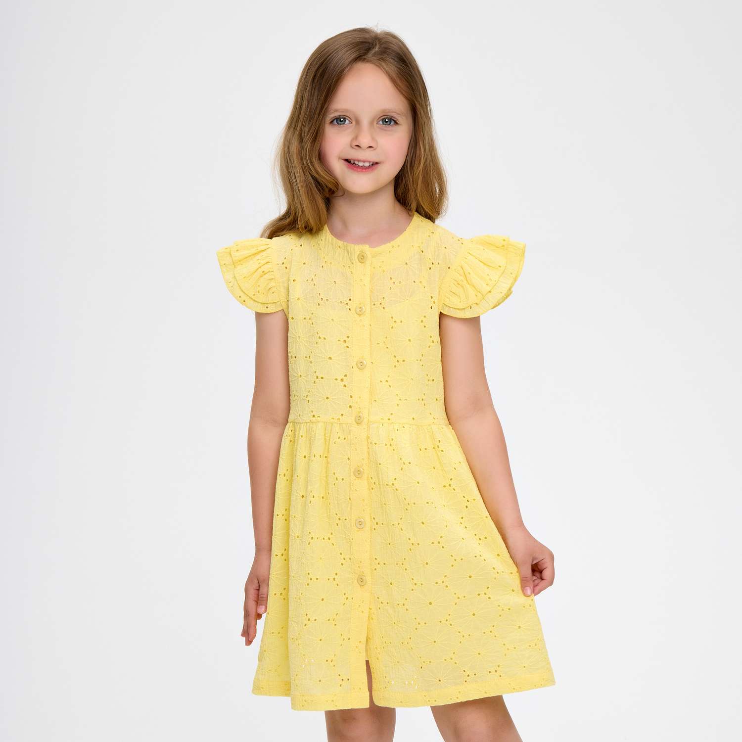 Платье CHILDREAM выбитый хлопок шитье желтое - фото 2