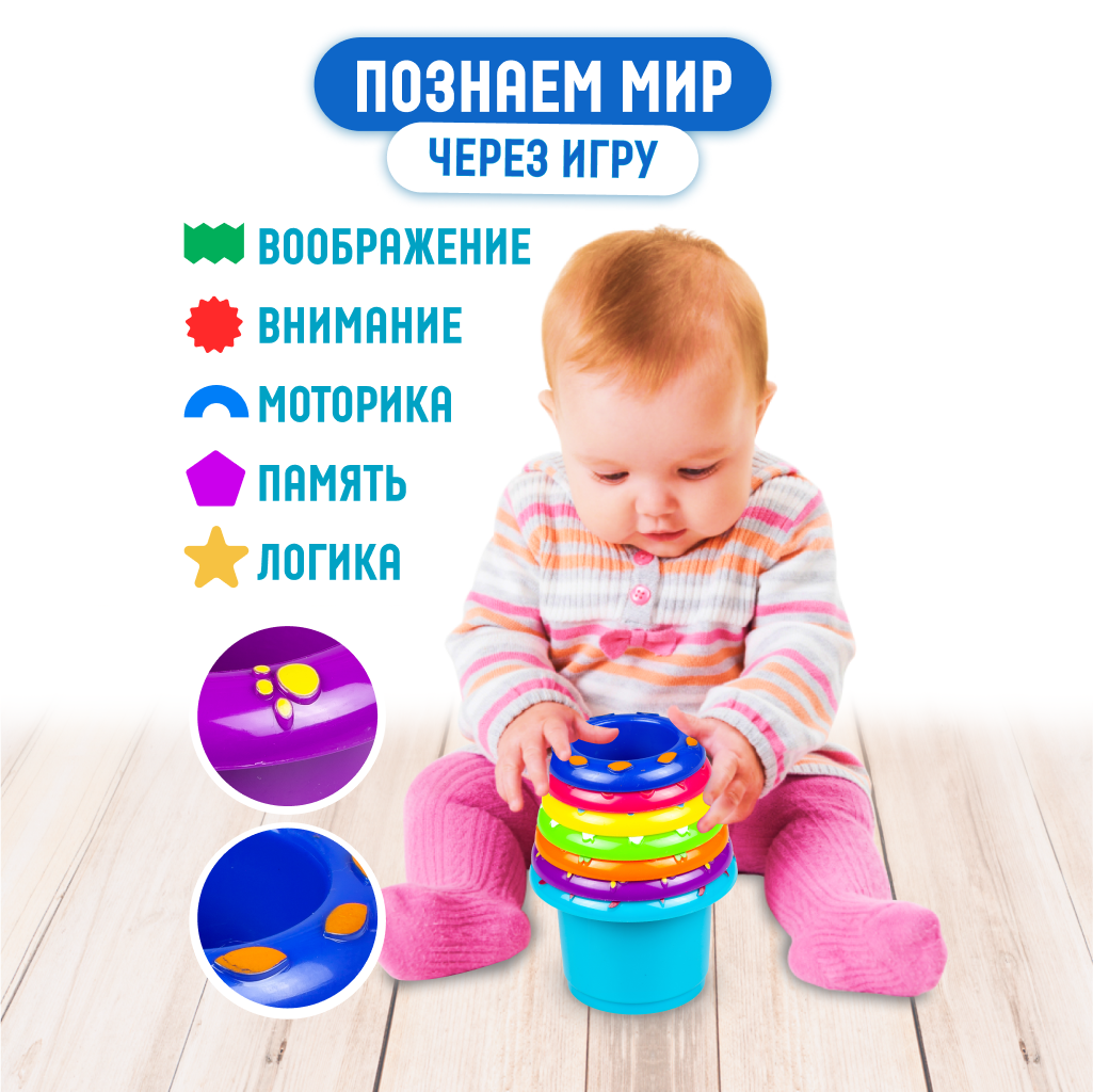 Игровой набор сортер Little Hero Пирамидка Веселые чашки для детей 7  деталей купить по цене 561 ₽ в интернет-магазине Детский мир