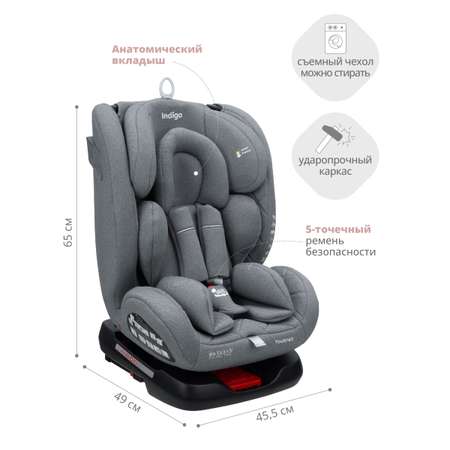 Автокресло Indigo Tourneo isofix группа 0+1+2+3 0-36 серый