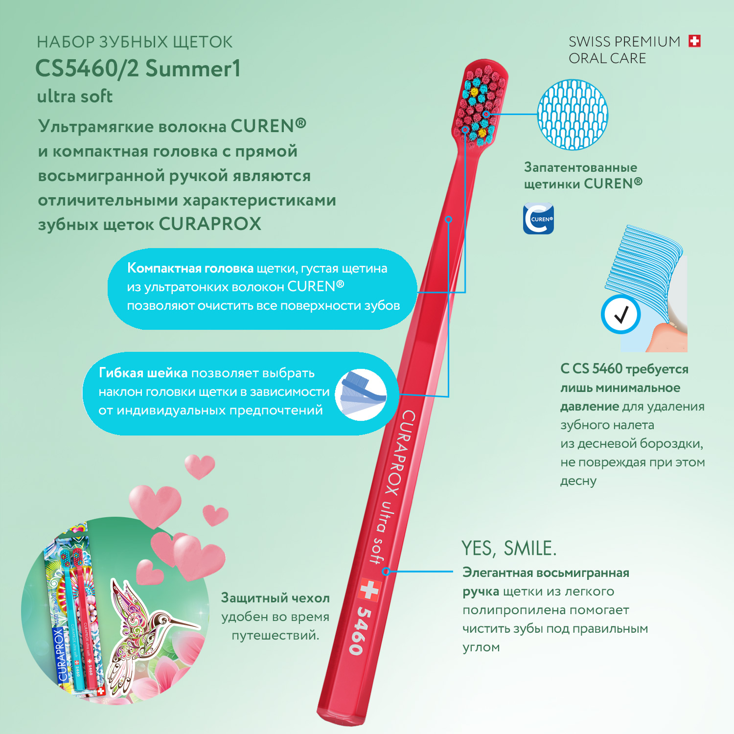 Набор зубных щеток Curaprox ultrasof Summer 2021 голубая-малиновая - фото 3