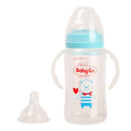 Бутылочка BabyGo с широким горлом и ручками 270мл Blue 2 соски с 6 месяцев B2-4000