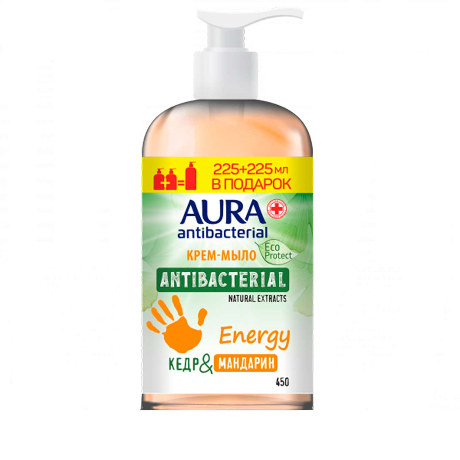 Крем-мыло AURA с антибактериальным эффектом Eco Protect Energy Промо флакон 225+225 мл - фото 1