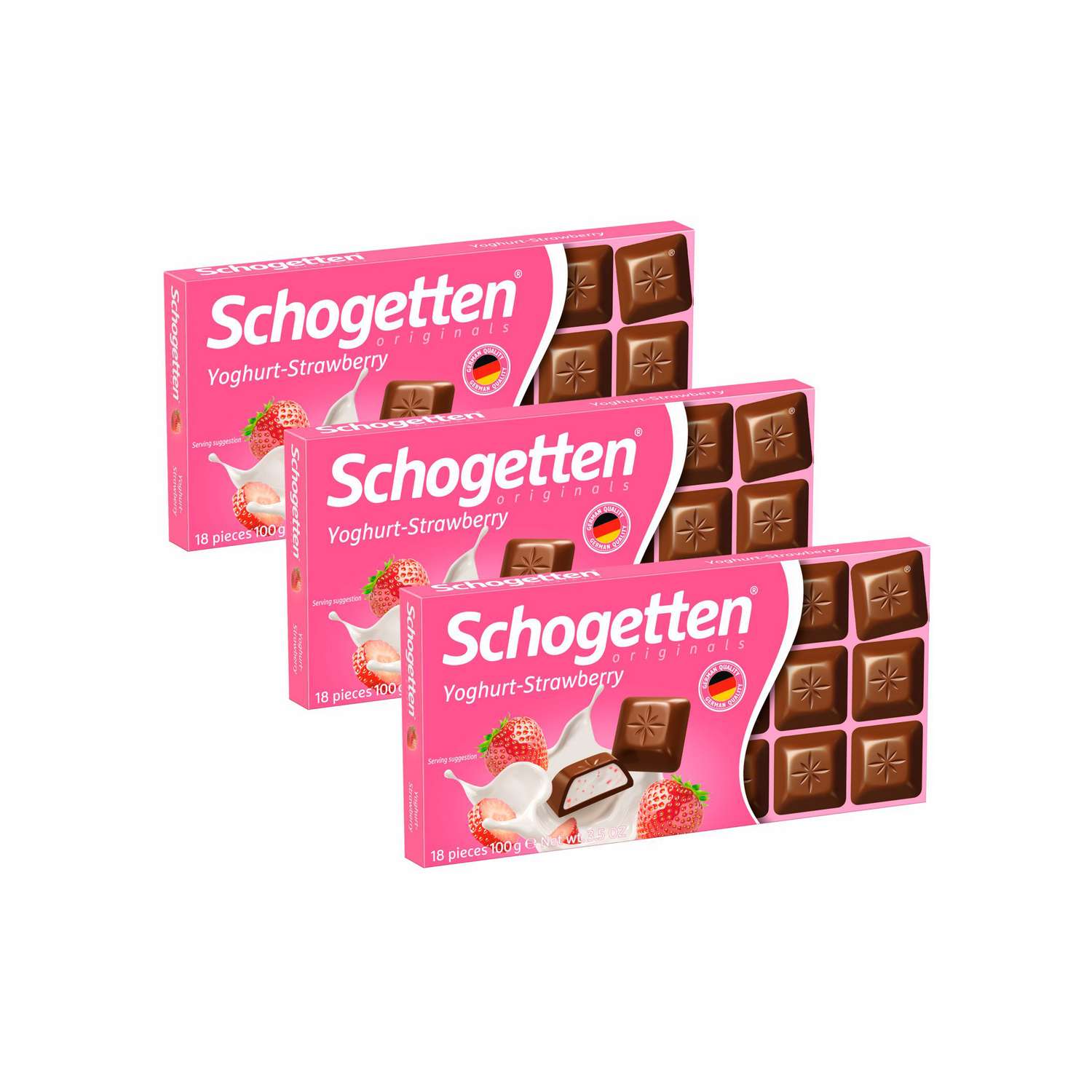 Плиточный шоколад Schogetten молочный Yogurt Strawberry с клубнично йогуртовой начинкой 3 шт х 100 г - фото 1