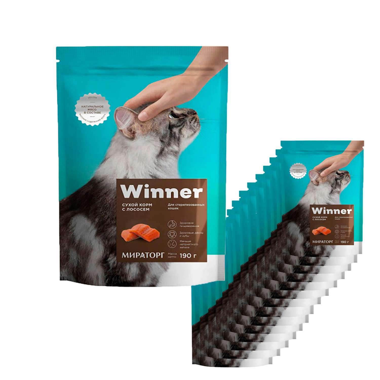 Корм сухой WINNER полнорационный для стерилизованных кошек с лососем 190 г 14 шт - фото 1