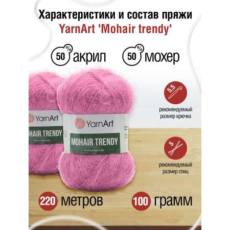 Пряжа YarnArt Mohair trendy тонкая полушерстяная 100 г 220 м 144 фуксия 5 мотков