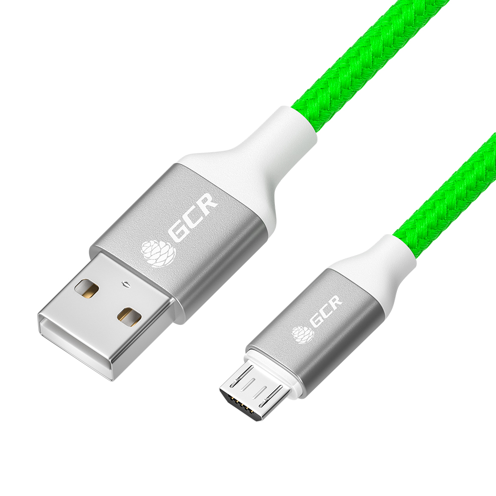 Кабель GCR 1.0m MicroUSB быстрая зарядка в зеленой нейлоновой оплетке GCR-52470 - фото 2