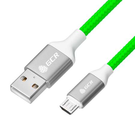 Кабель GCR 1.0m MicroUSB быстрая зарядка в зеленой нейлоновой оплетке GCR-52470