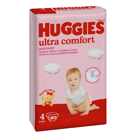 Подгузники Huggies Ultra Comfort для девочек 4 (8-14 кг) 80 шт.