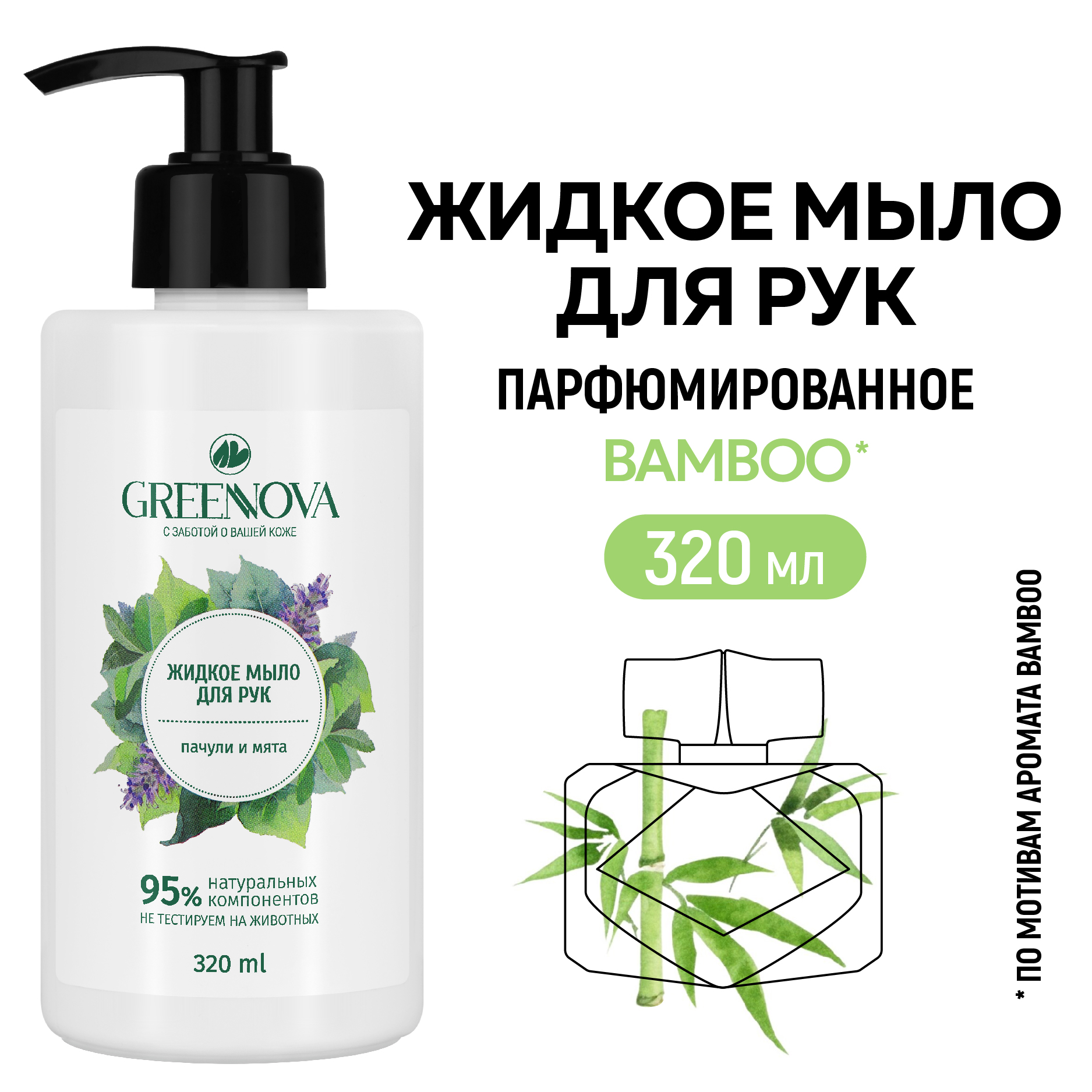 Жидкое мыло для рук GREENNOVA пачули и мята 320 мл - фото 2