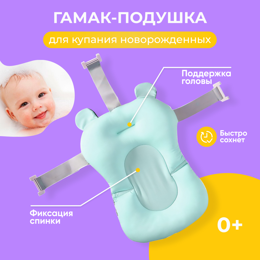 Гамак-подушка Solmax для купания новорожденных с креплениями к ванночке бирюзовая - фото 2
