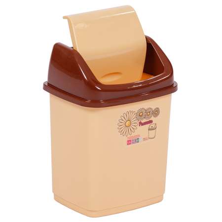 Контейнер для мусора elfplast Ромашка с перекидным верхом бежевый коричневый 1.5 л