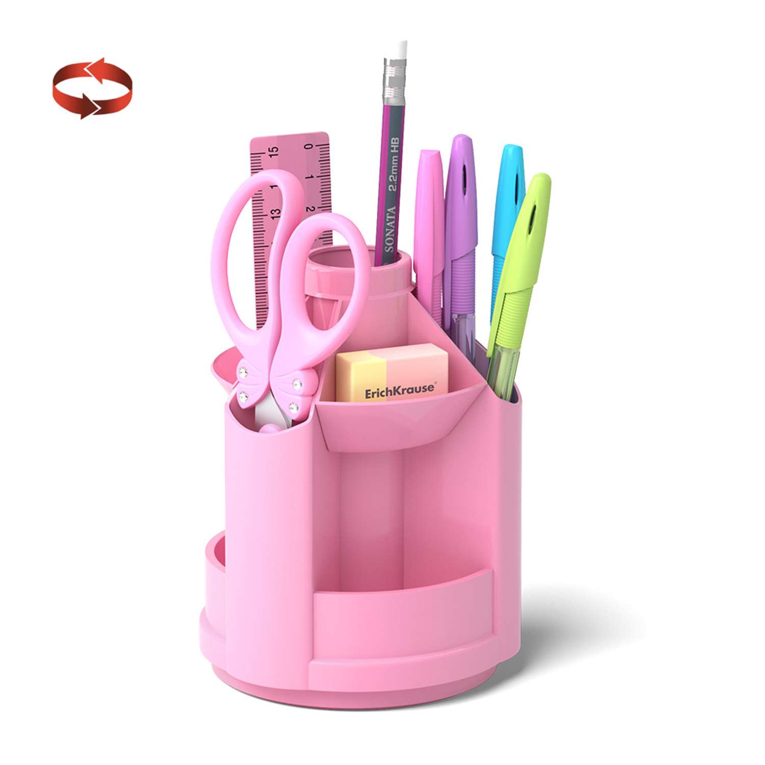 Набор настольный ErichKrause Mini Desk Pastel вращающийся розовый - фото 2