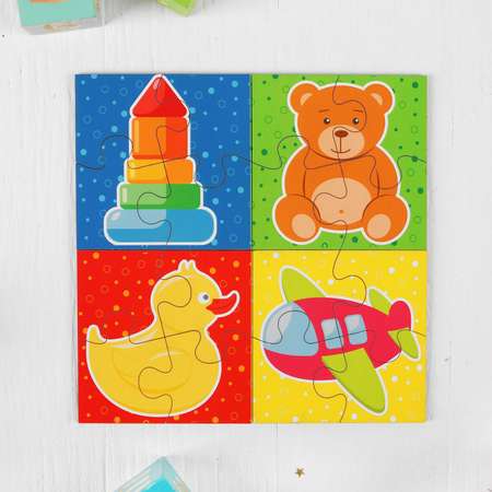 Набор пазлов для малышей WOODLANDTOYS «Игрушки» 4 картинки размер 1 картинки: 10×10×14 см