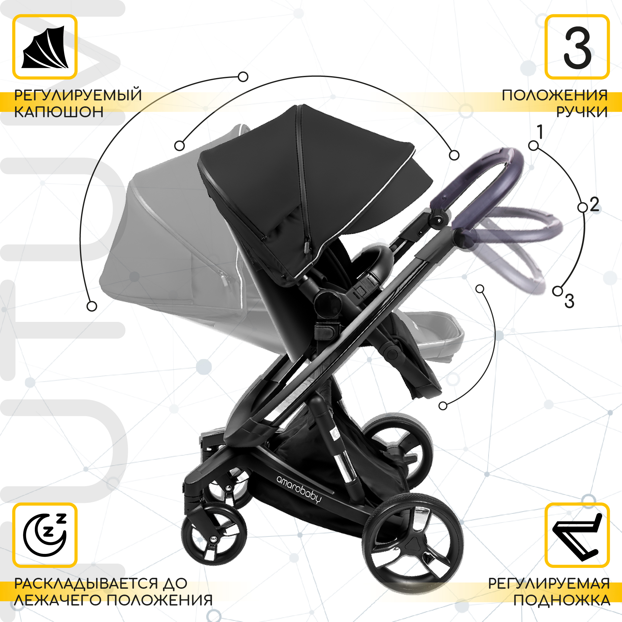 Коляска детская 2 в 1 AmaroBaby TUTUM с AUTO BRAKE черный - фото 10