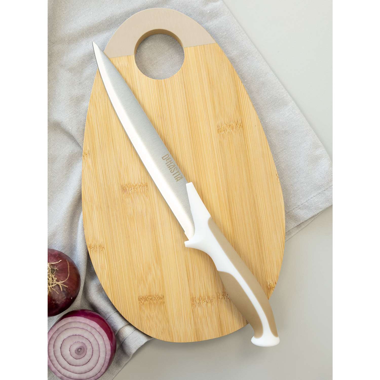 Нож кухонный DeNASTIA разделочный 32.5 см бежевый - фото 1