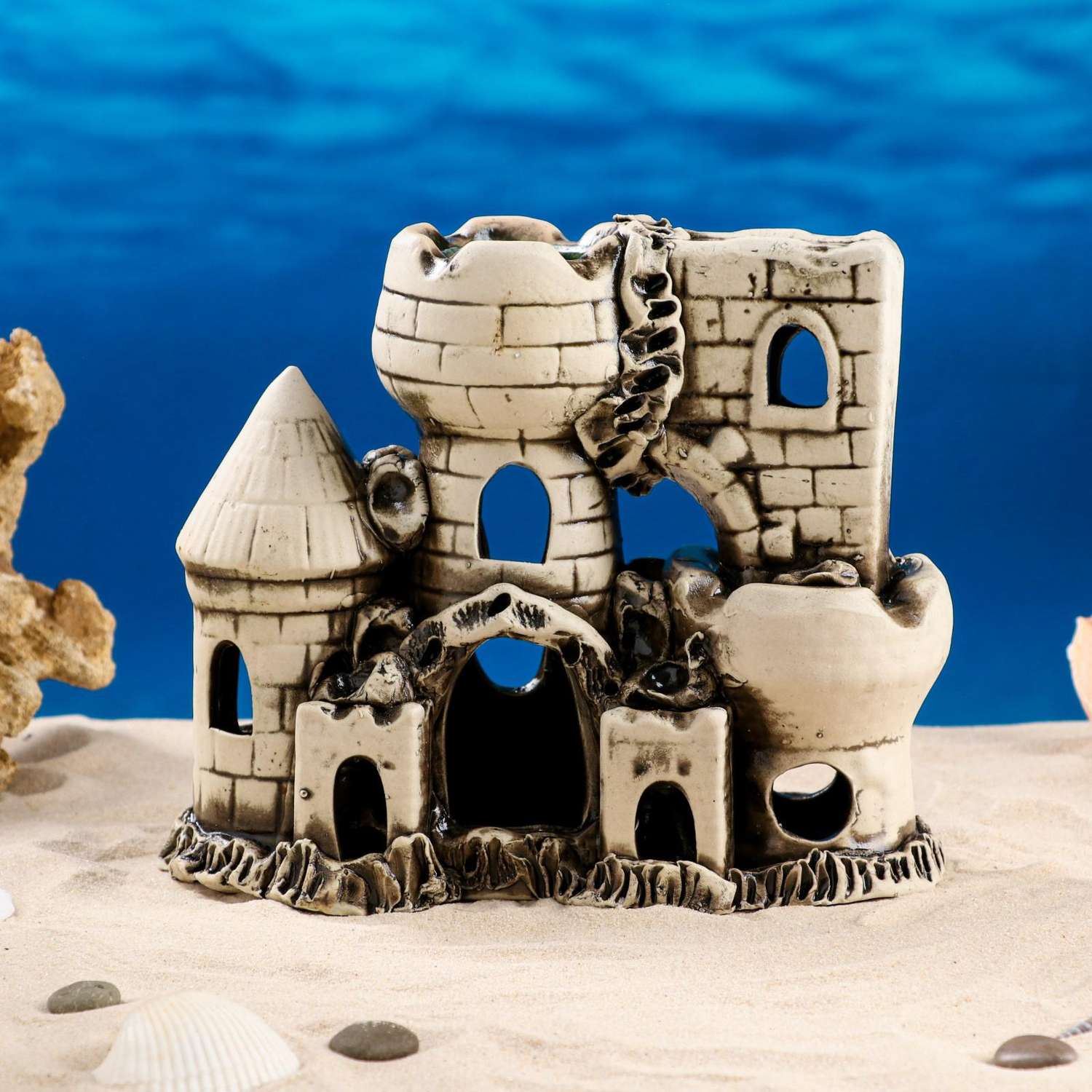Декорация для аквариума Sima-Land «Две башни и стена» серая - фото 2
