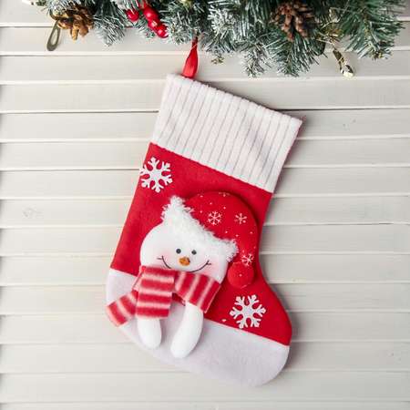 Носок Зимнее волшебство для подарков«Снегопад»Снеговик. 18х26 см. бело красный