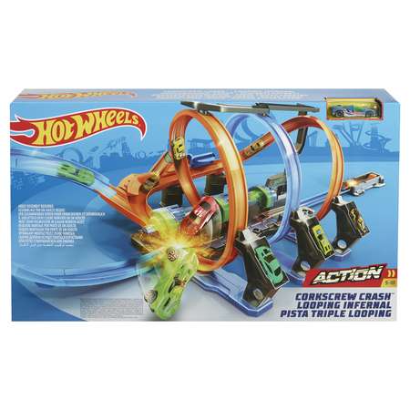 Набор игровой Hot Wheels Экшн Автотрек Винтовое столкновение с машинкой FTB65