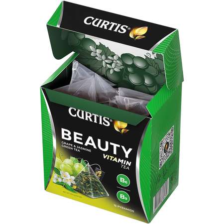 Чай зеленый Curtis Beauty 15 пирамидок с кусочками винограда и витаминами В6 В9