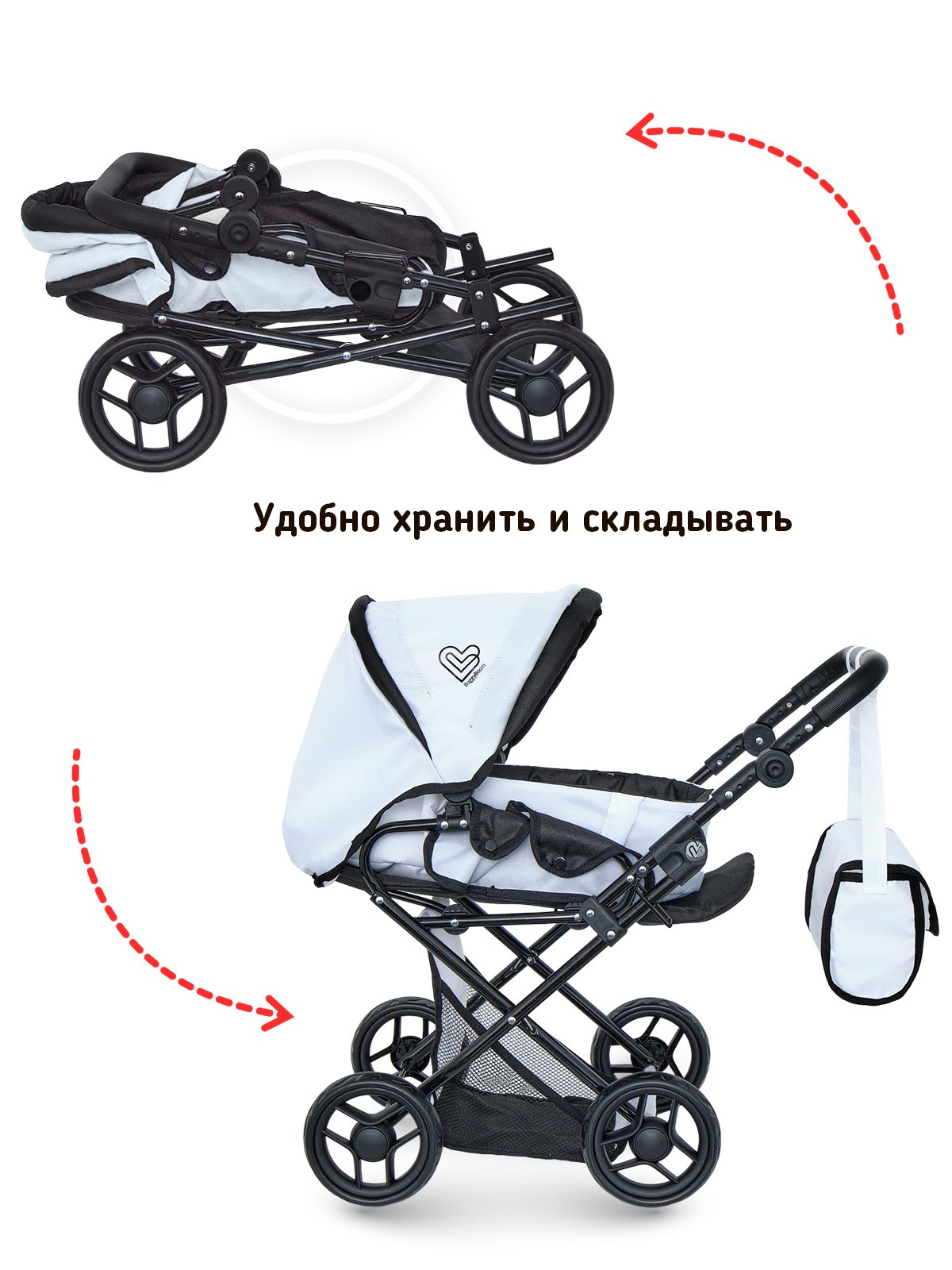 Коляска для кукол трансформер Buggy Boom с сумкой и съемной люлькой белая 8450-3100 - фото 7