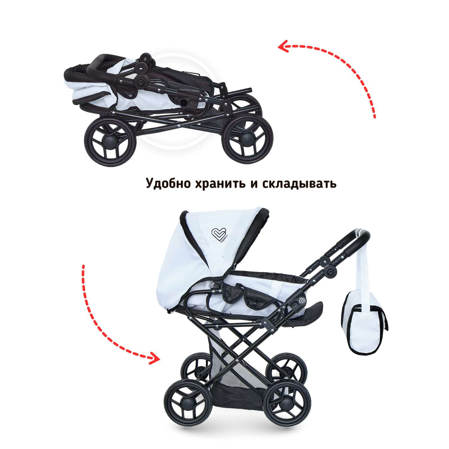 Коляска для кукол трансформер Buggy Boom с сумкой и съемной люлькой белая 8450-3100 - фото 7