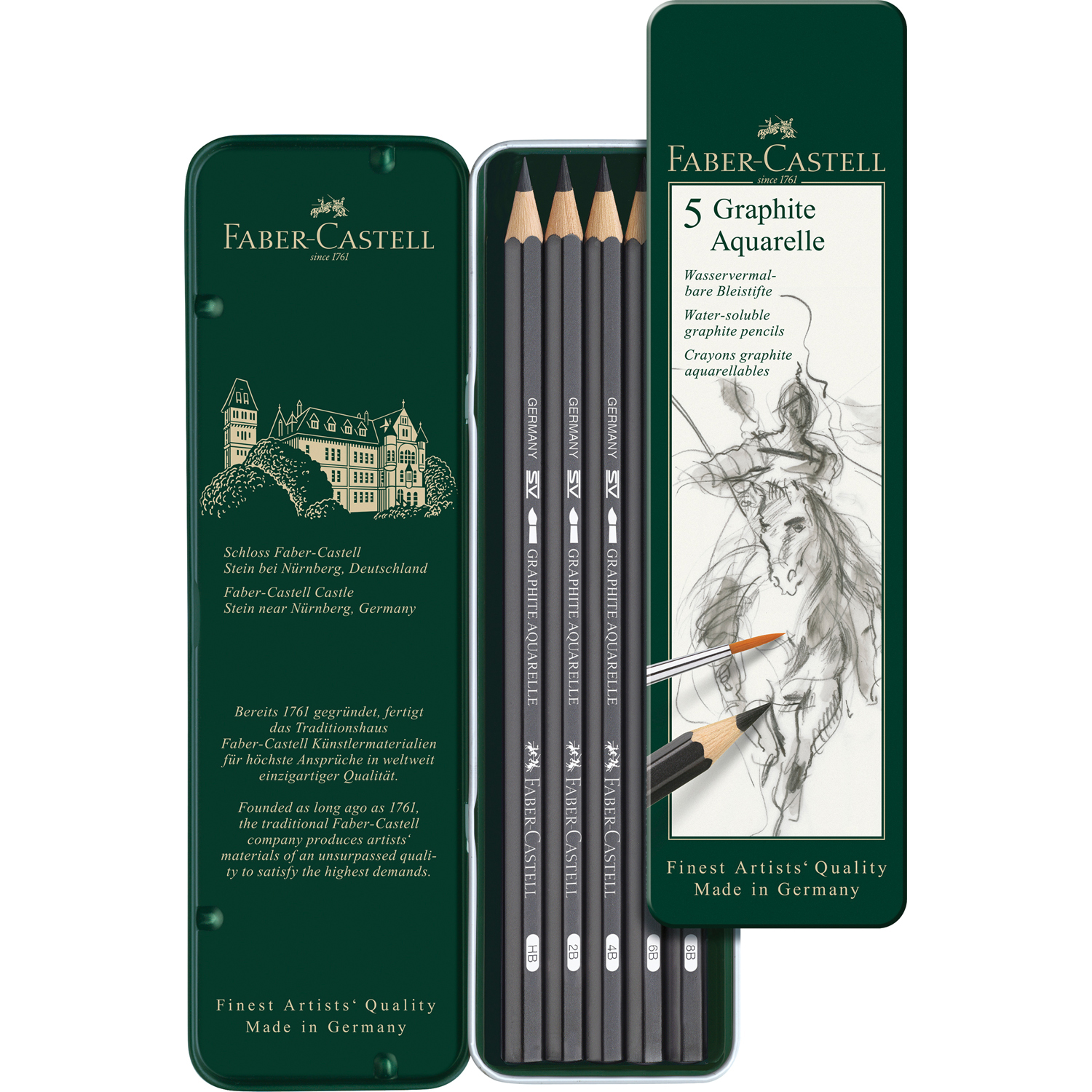 Набор карандашей FABER CASTELL Graphite Aquarelle 5шт HB-8B - фото 4