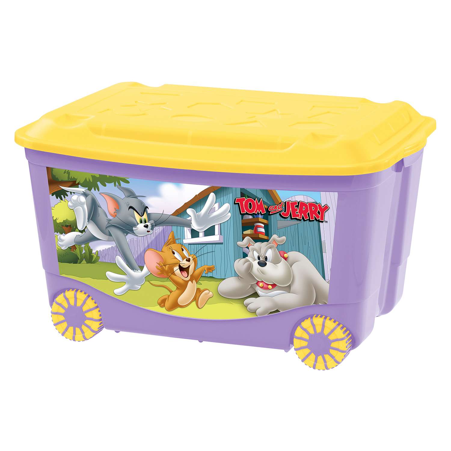 Ящик для игрушек Пластишка Tom and Jerry на колесах с аппликацией Сиреневый - фото 1