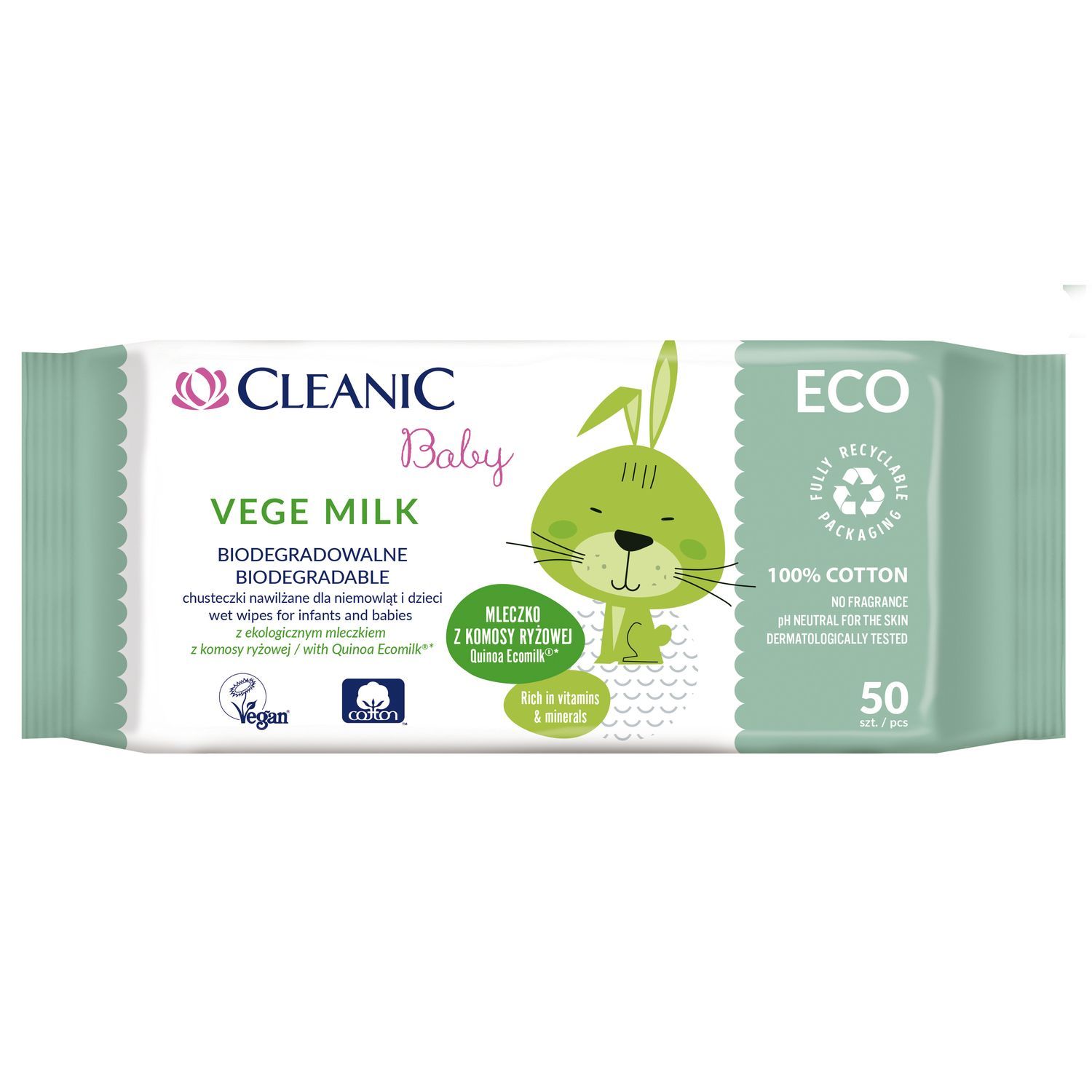 Салфетки влажные Cleanic Eco baby Vege Ecomilk 50шт с 0месяцев - фото 1